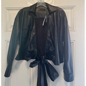 New York & Company Women's Faux Leather Black Tie-Front Jacket Size S